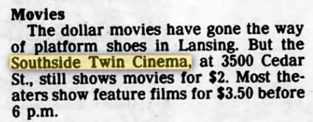 Southside Twin Cinema - 1990 Ad 2 Dollar Deal (newer photo)